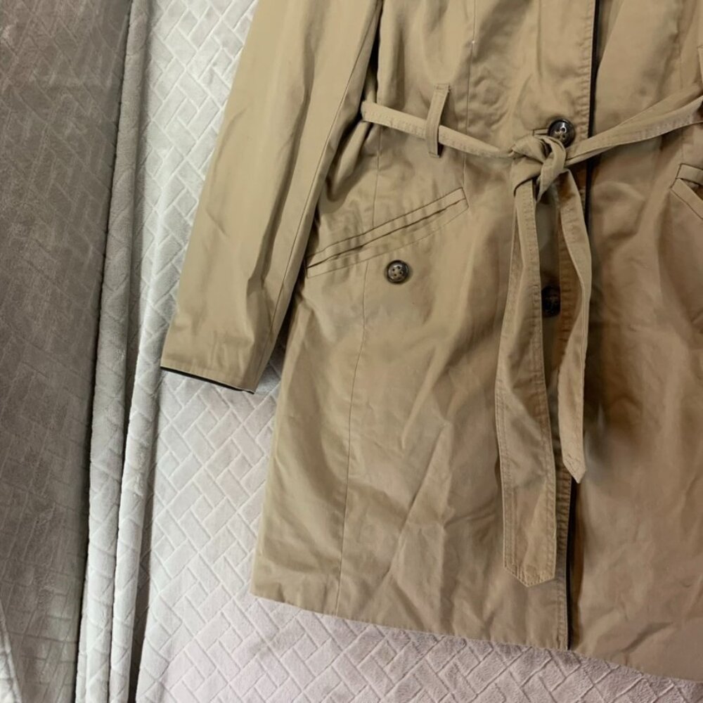 H&M Womens 12 Trench Coat Tan Knee Length Belted Wide Lapel Timeless Minimalist - Picture 3 of 16